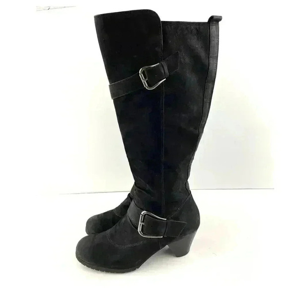Paul Green Black Suede Leather Women's Boots 5 Kimberly Knee High Buckle Zipper - Picture 10 of 16